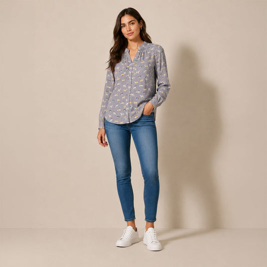 Laura Ashley Grey Dog Print Viscose Blouse – UK 8 – Blouse product photo 1 | RewearableUK
