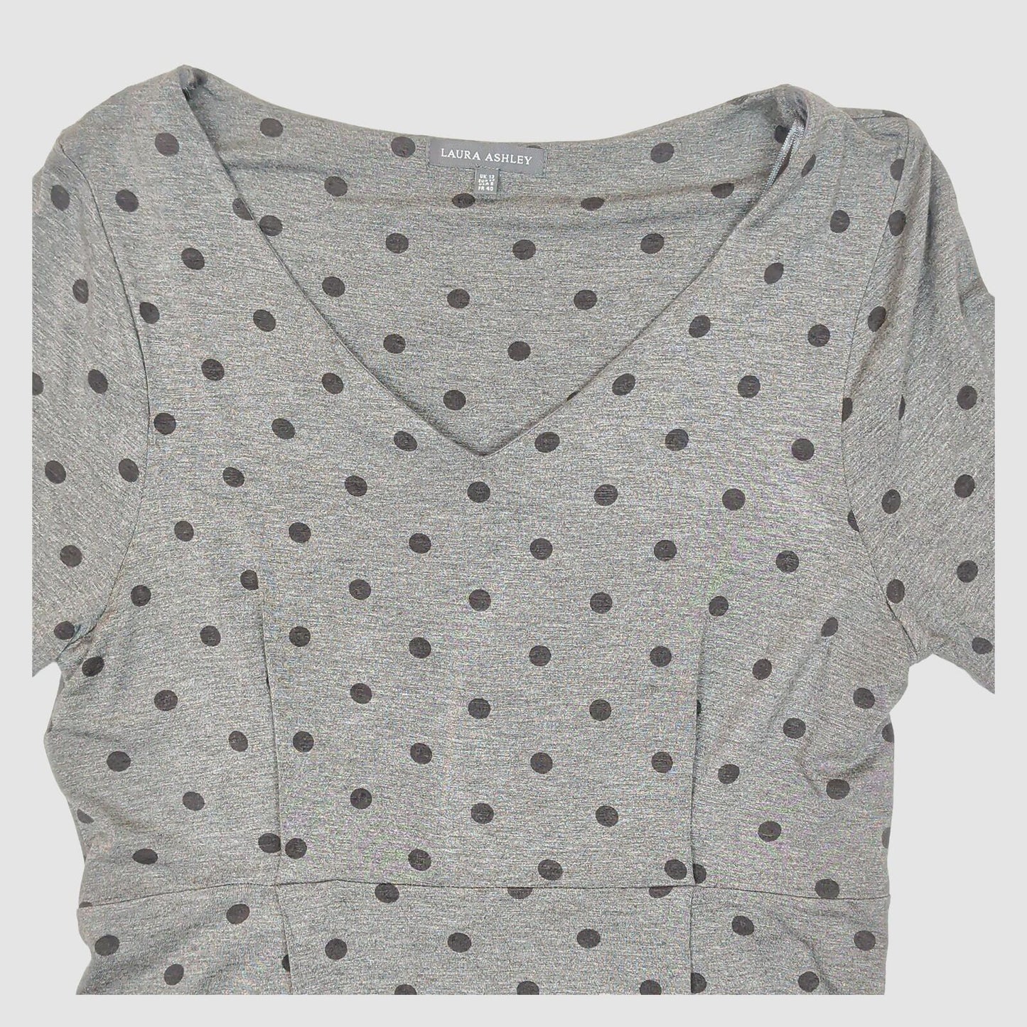 Laura Ashley Grey Polka Dot Dress UK 12 Knee Length V Neck Fitted by Laura Ashley – | RewearableUK
