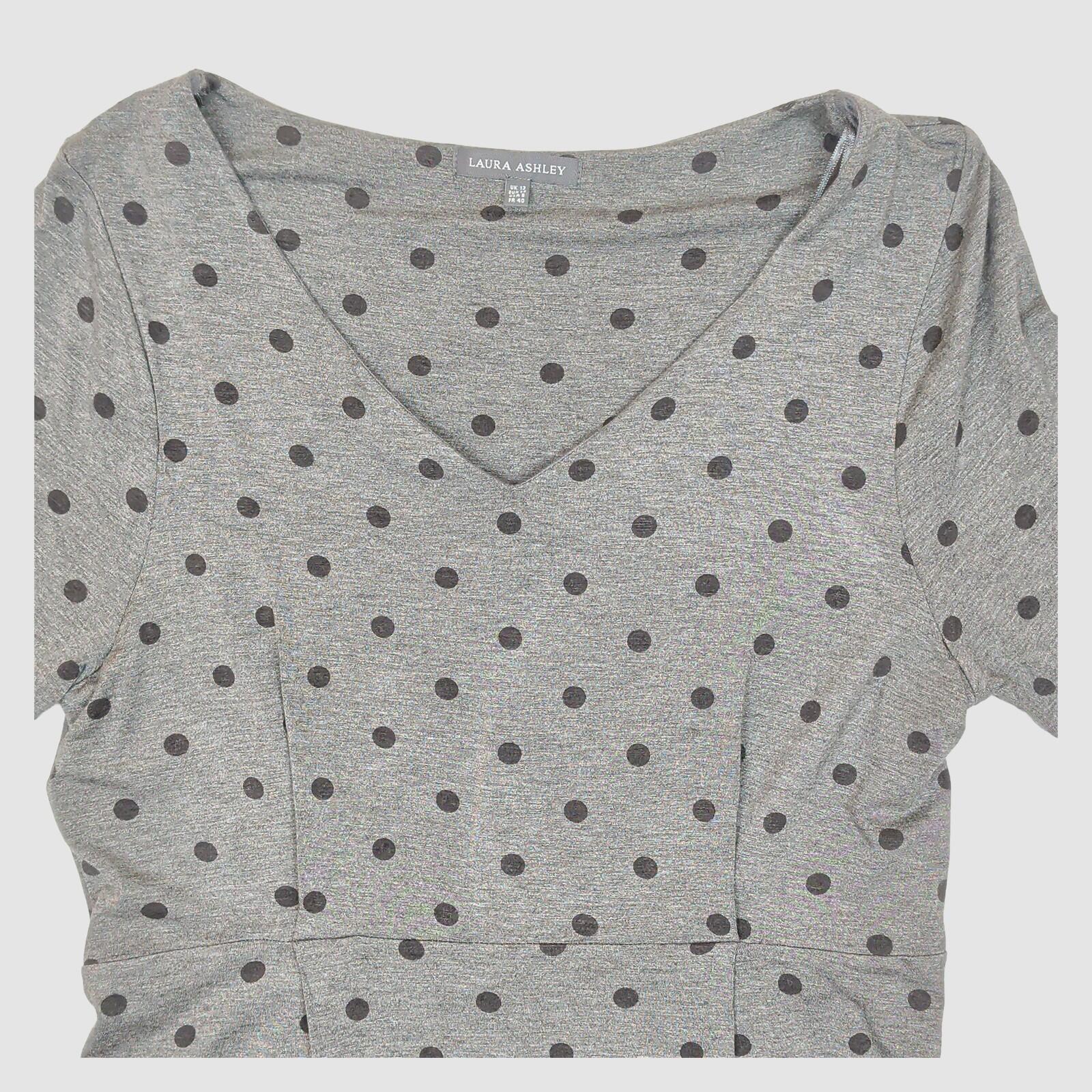 Laura Ashley Grey Polka Dot Dress UK 12 Knee Length V Neck Fitted by Laura Ashley – | RewearableUK