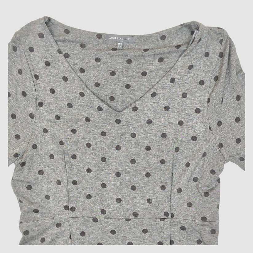 Laura Ashley Grey Polka Dot Dress UK 12 Knee Length V Neck Fitted by Laura Ashley – | RewearableUK