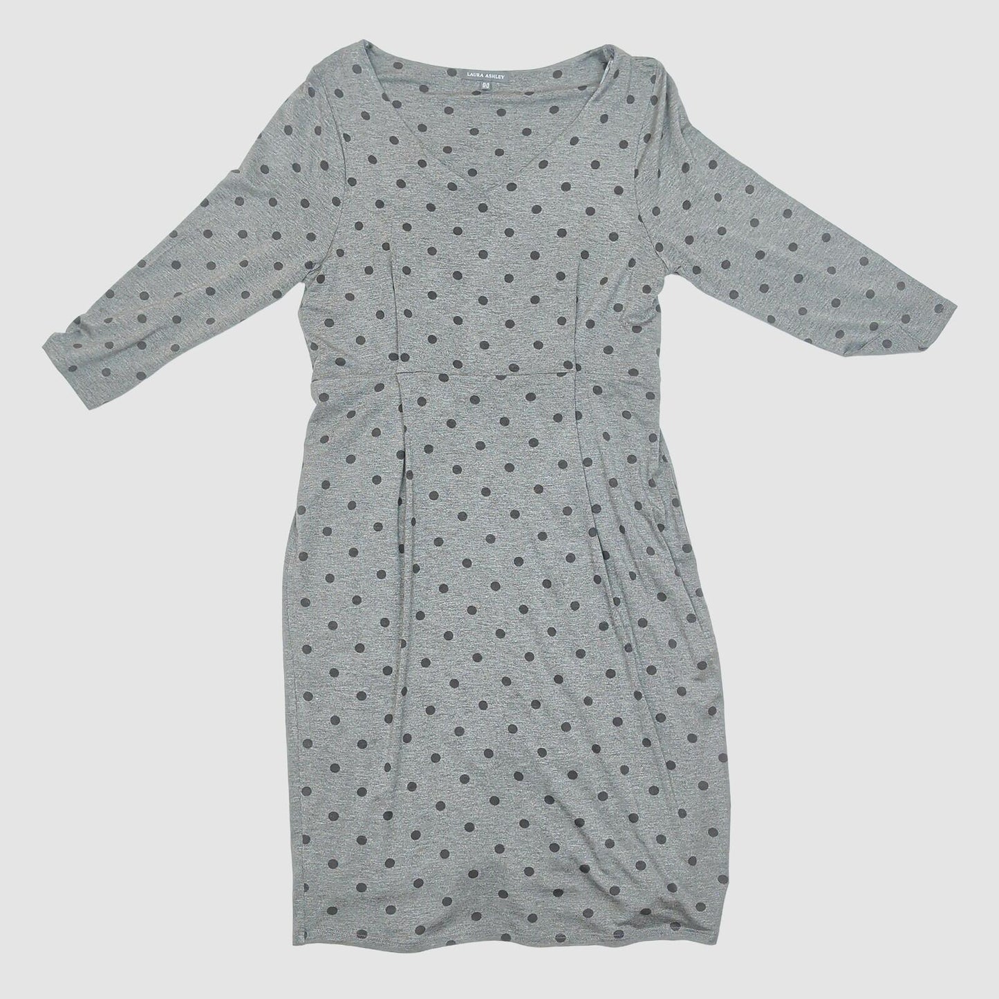 Laura Ashley Grey Polka Dot Dress UK 12 Knee Length V Neck Fitted by Laura Ashley – | RewearableUK