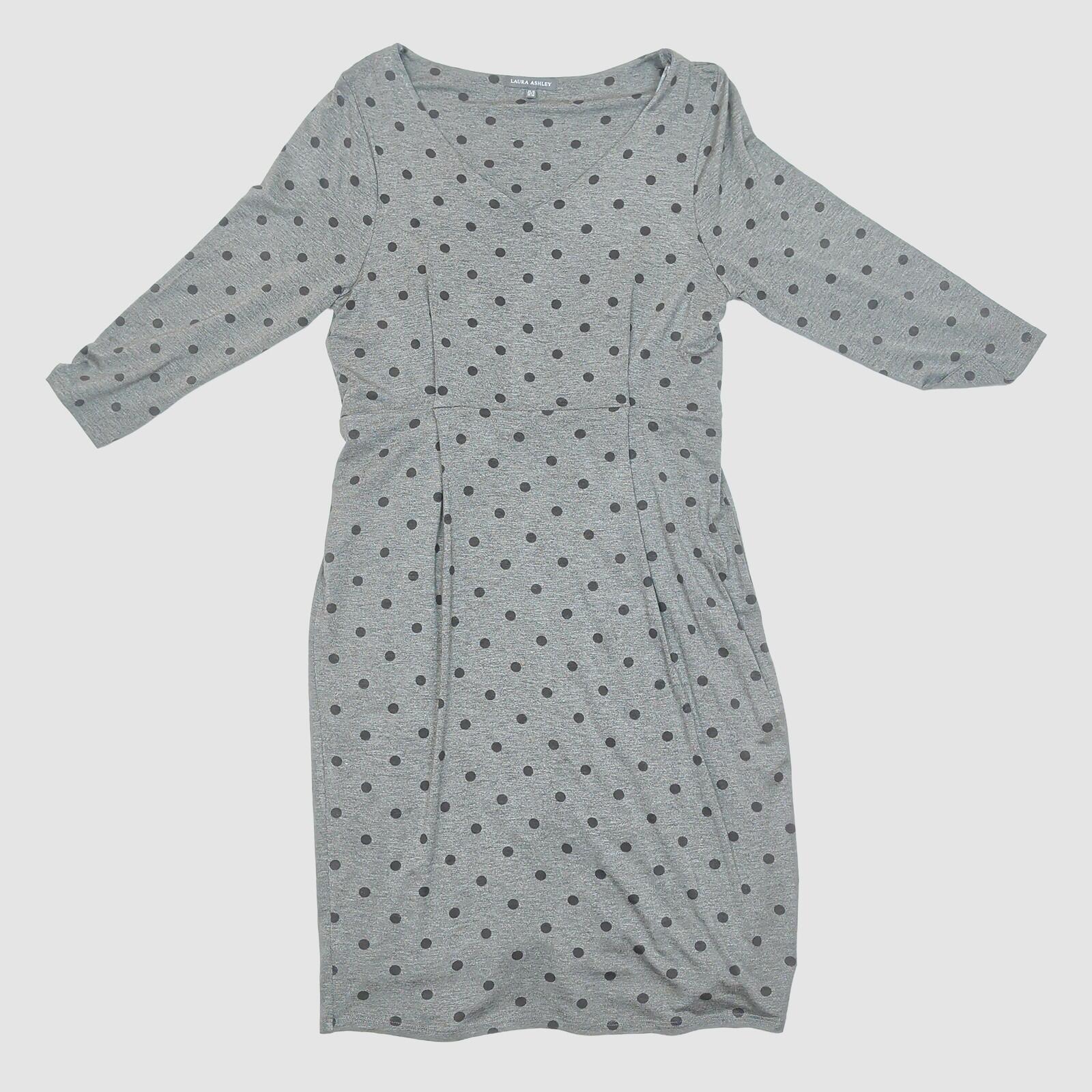 Laura Ashley Grey Polka Dot Dress UK 12 Knee Length V Neck Fitted by Laura Ashley – | RewearableUK
