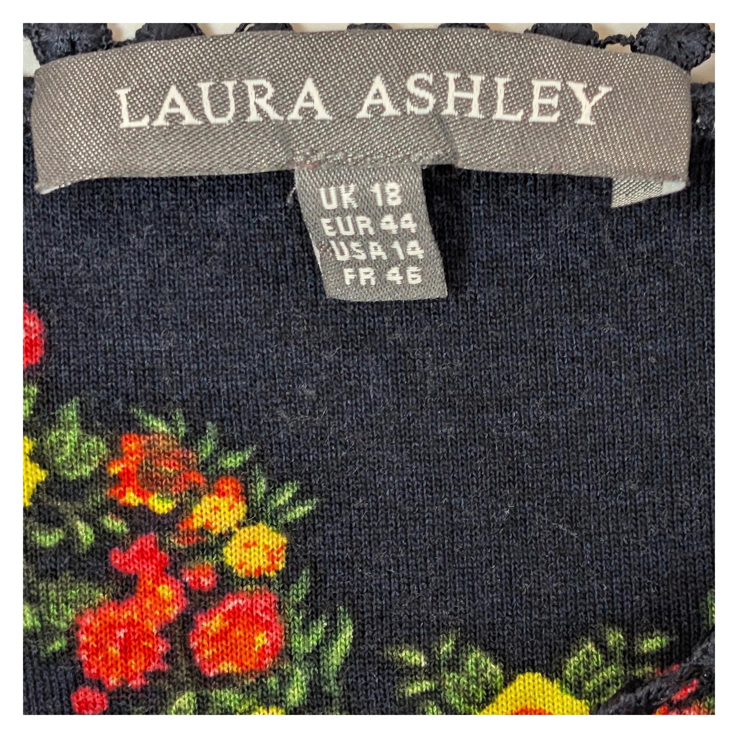 Laura Ashley Navy Floral Chevron Top Size UK 18 Viscose Boho Ruffle Sleeve Blous by Laura Ashley – | RewearableUK