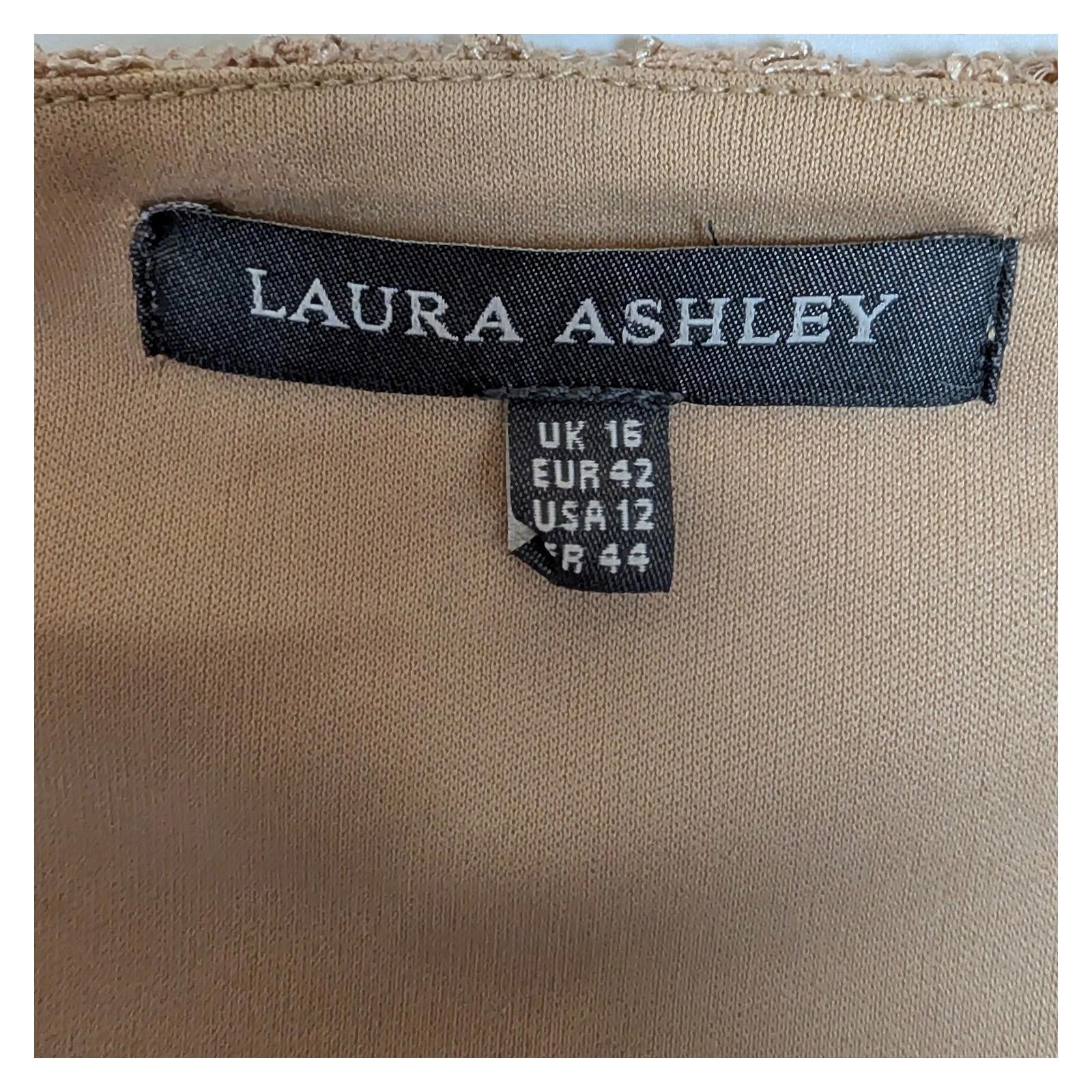 Laura Ashley Sequin Lace Top UK 16 Beige Gold Wrap V - Neck 3/4 Sleeve Blouse by Laura Ashley – | RewearableUK