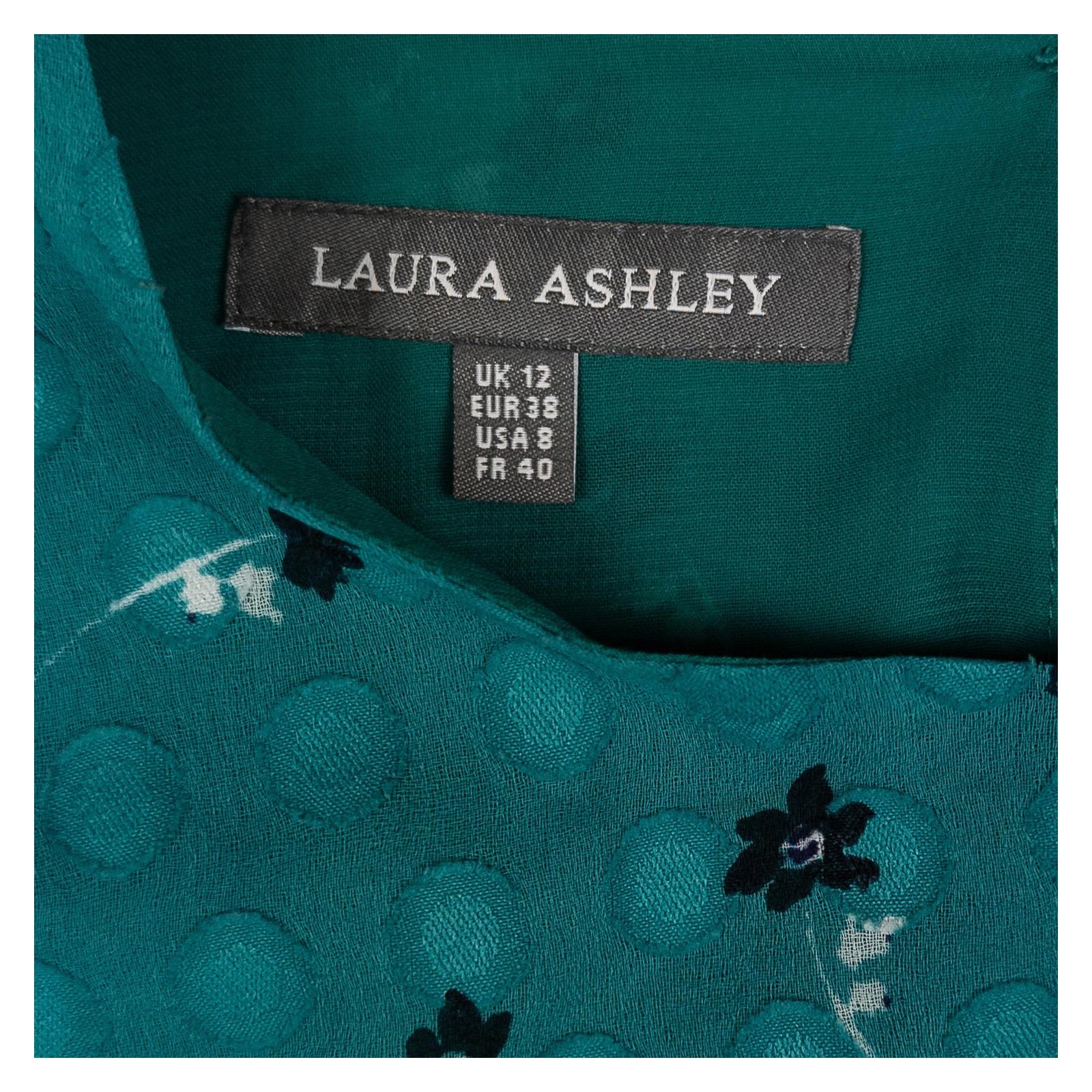 Laura Ashley Woman Green Dobby Blouse Size UK 12 Floral Shirred Cuff Long Sleeve by Laura Ashley – | RewearableUK