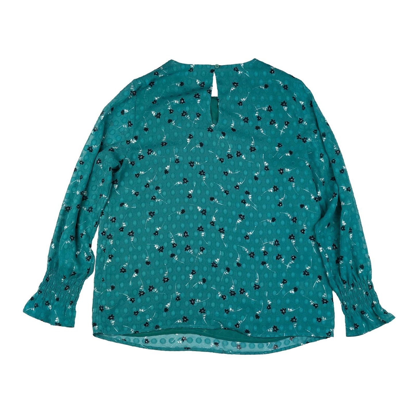 Laura Ashley Woman Green Dobby Blouse Size UK 12 Floral Shirred Cuff Long Sleeve by Laura Ashley – | RewearableUK