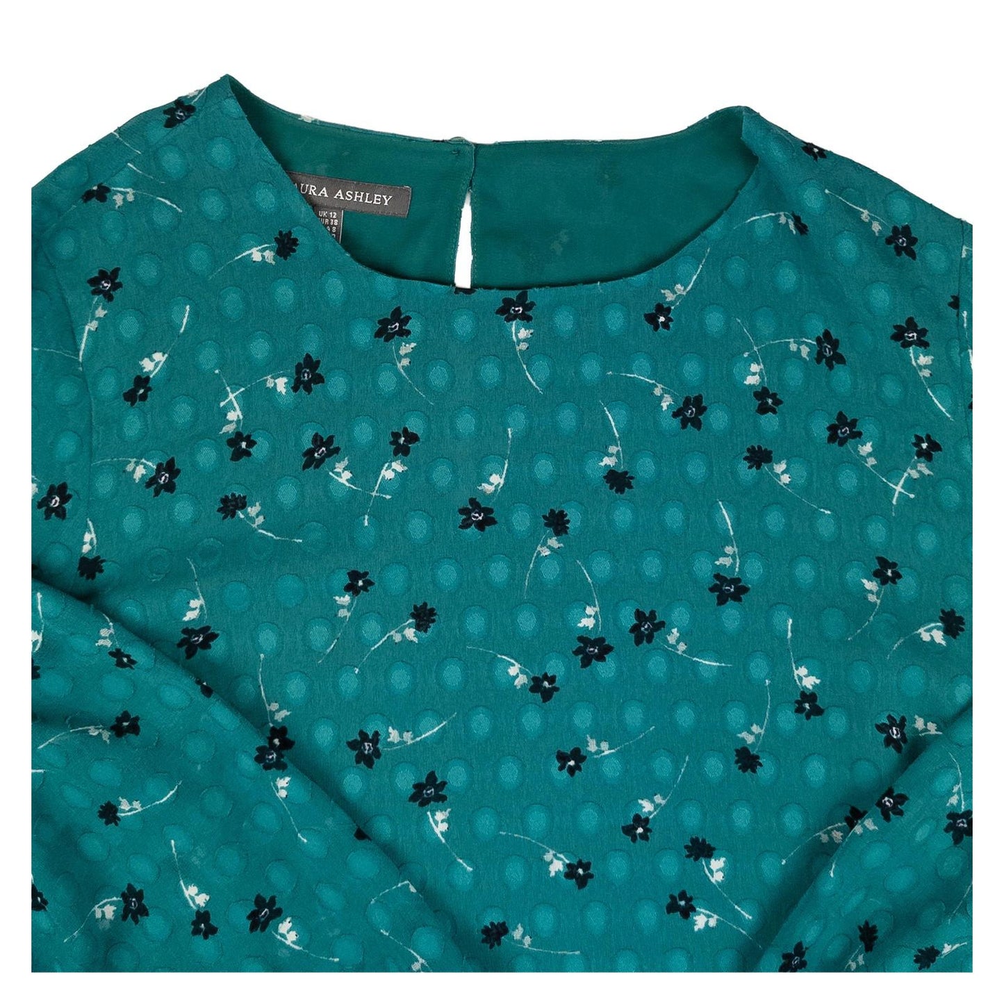 Laura Ashley Woman Green Dobby Blouse Size UK 12 Floral Shirred Cuff Long Sleeve by Laura Ashley – | RewearableUK