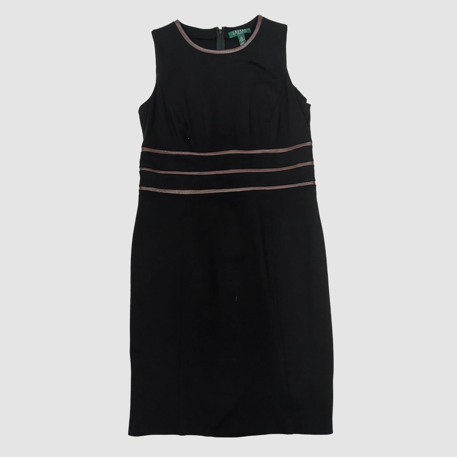 Lauren Ralph Lauren Black Sleeveless Sheath Dress Size 14 Faux Leather Trim by Lauren Ralph Lauren – | RewearableUK