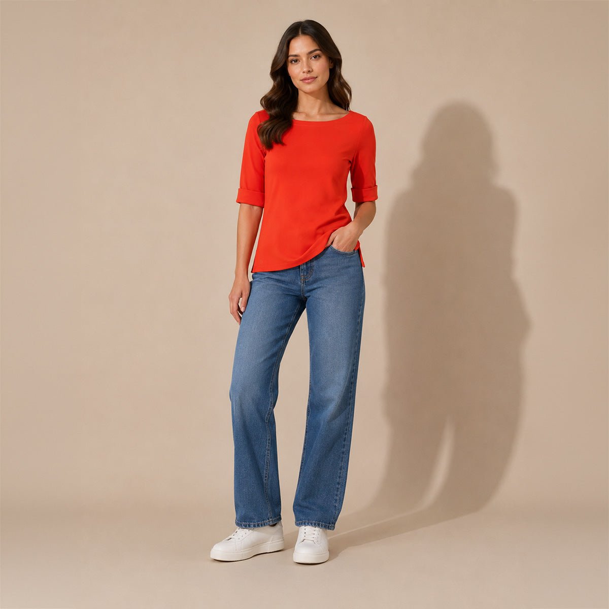 Lauren Ralph Lauren Boat Neck Top XS Red Orange Cotton – Top product photo 1 | RewearableUK