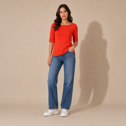 Lauren Ralph Lauren Boat Neck Top XS Red Orange Cotton – Top product photo 1 | RewearableUK