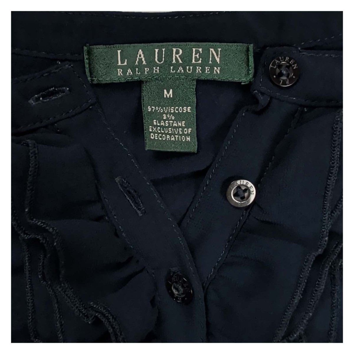 Lauren Ralph Lauren Navy Ruffle Jersey Top – Size M – product photo 3 | RewearableUK
