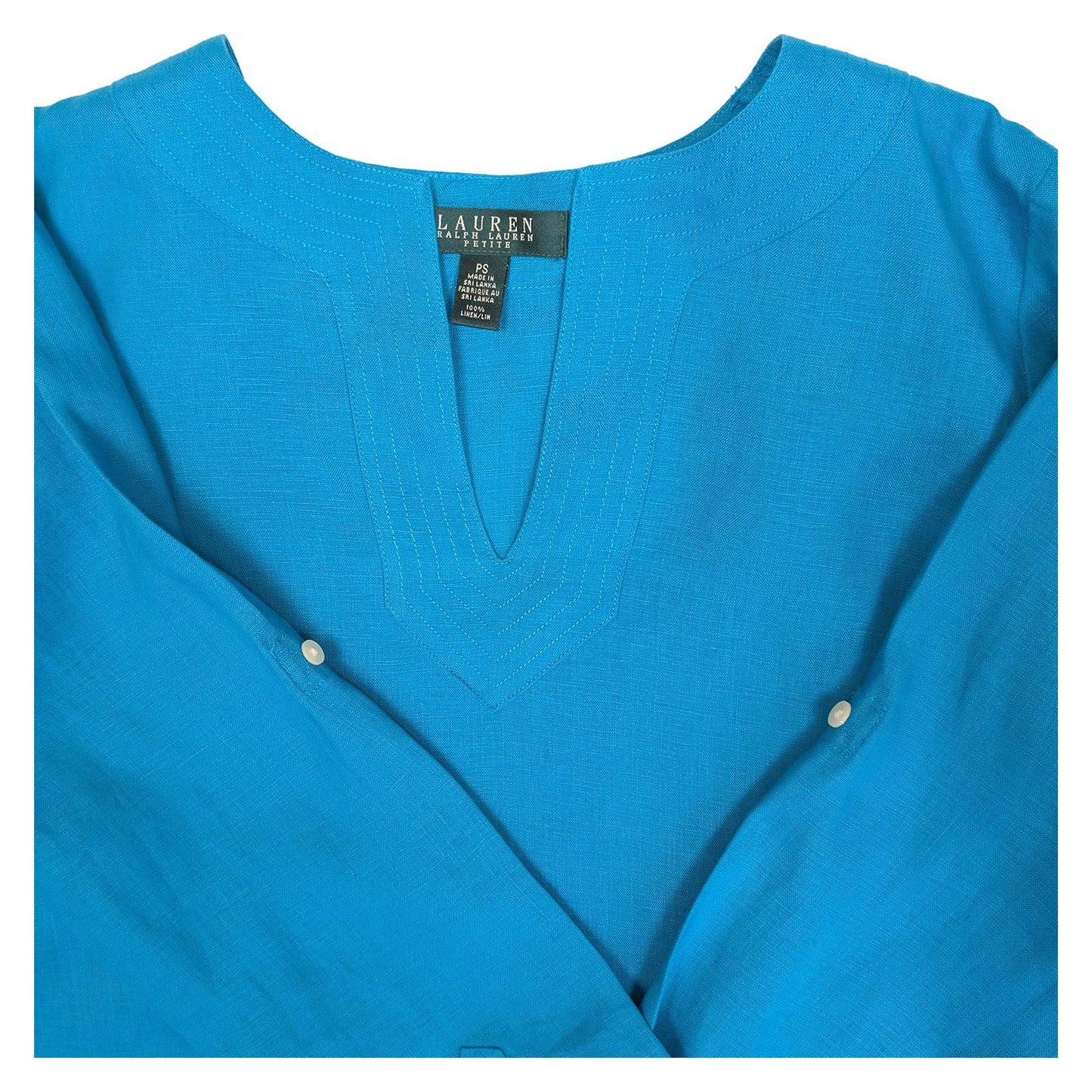 Lauren Ralph Lauren Petite Linen Tunic Top Size PS Small Turquoise Blue V - Neck by Lauren Ralph Lauren – | RewearableUK