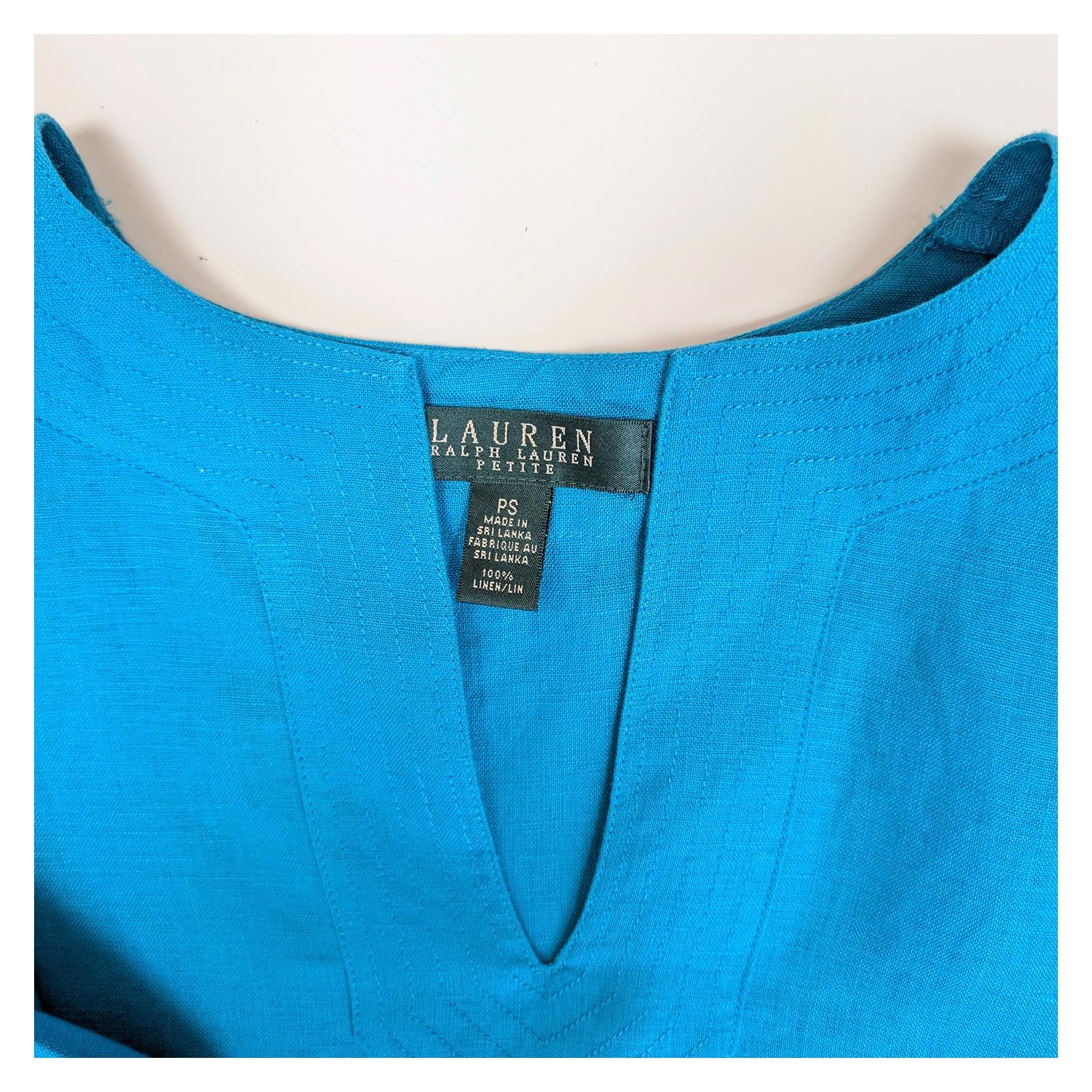 Lauren Ralph Lauren Petite Linen Tunic Top Size PS Small Turquoise Blue V - Neck by Lauren Ralph Lauren – | RewearableUK