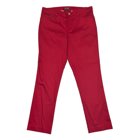 Lauren Ralph Lauren Red Chino Trousers US 10 UK 14 Stretch Cotton Gold Zip Pants by Lauren Ralph Lauren – | RewearableUK