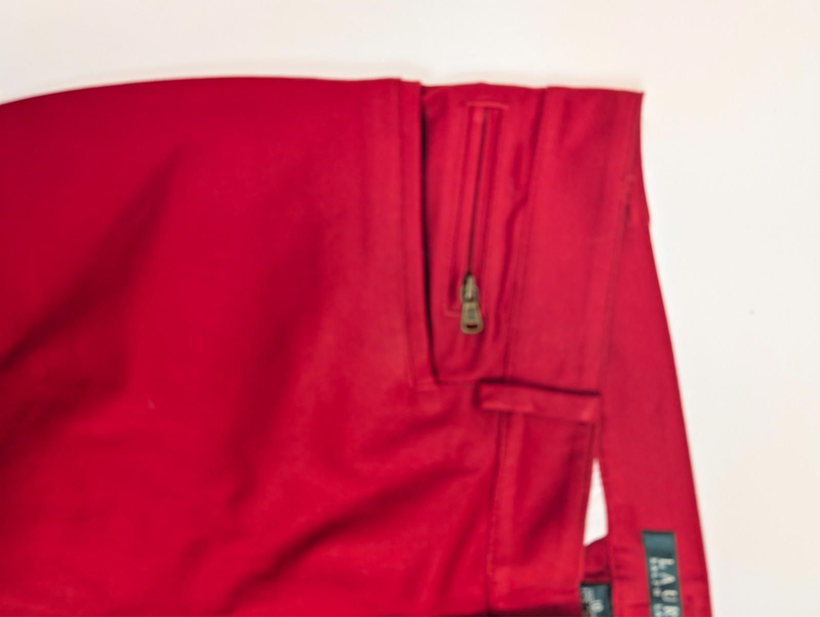 Lauren Ralph Lauren Red Chino Trousers US 10 UK 14 Stretch Cotton Gold Zip Pants by Lauren Ralph Lauren – | RewearableUK