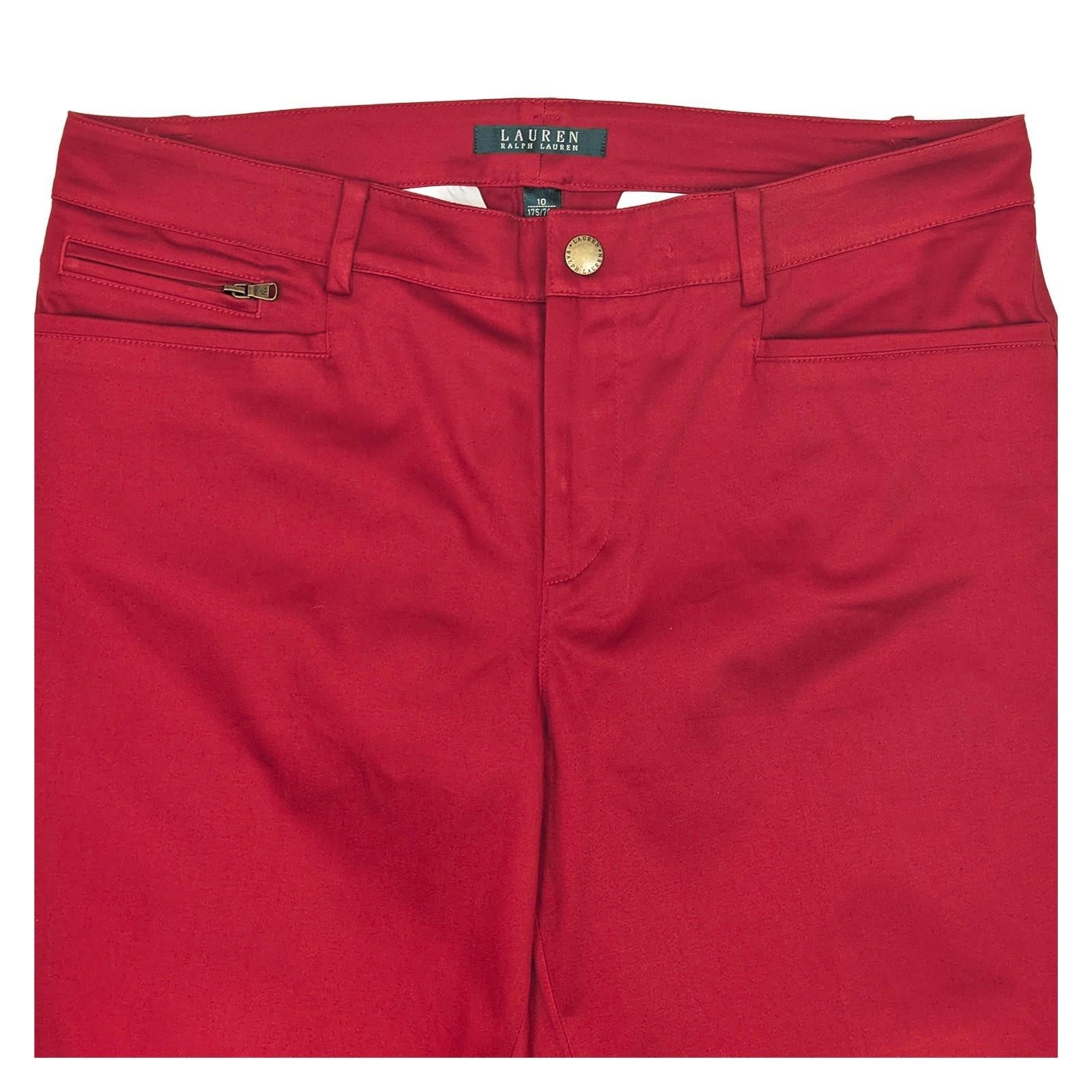 Lauren Ralph Lauren Red Chino Trousers US 10 UK 14 Stretch Cotton Gold Zip Pants by Lauren Ralph Lauren – | RewearableUK