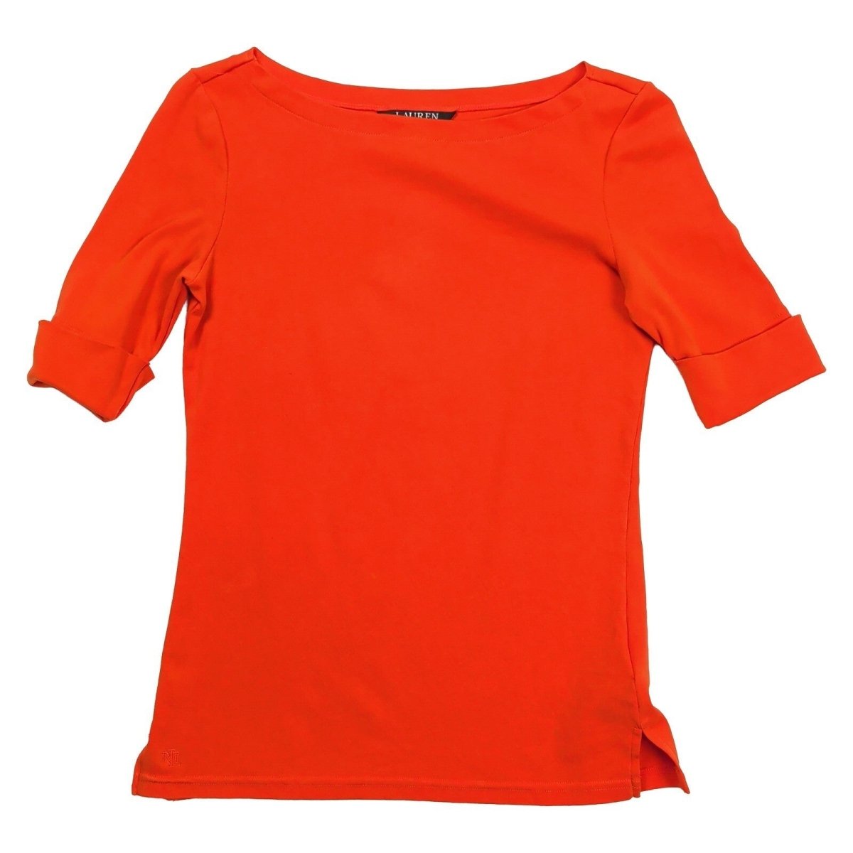 Lauren Ralph Lauren Red Orange Boat Neck Top XS Stretch Cotton Elbow Sleeve – product photo 1 | RewearableUK