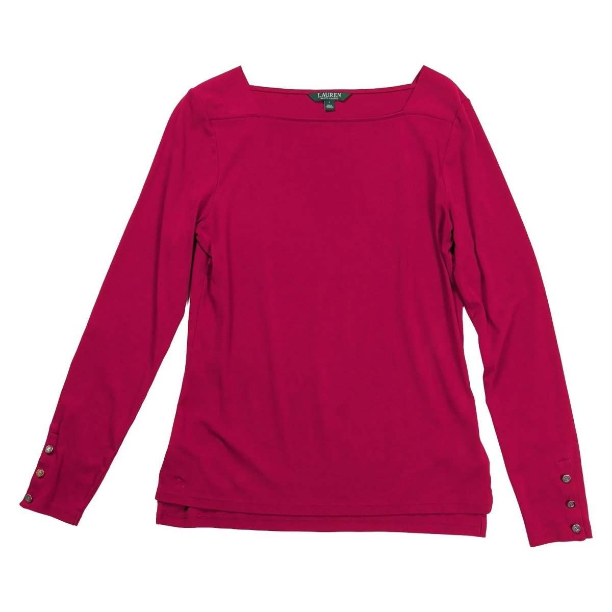 Lauren Ralph Lauren Top Women L Magenta Square Neck Long Sleeve Button Cuff – product photo 1 | RewearableUK