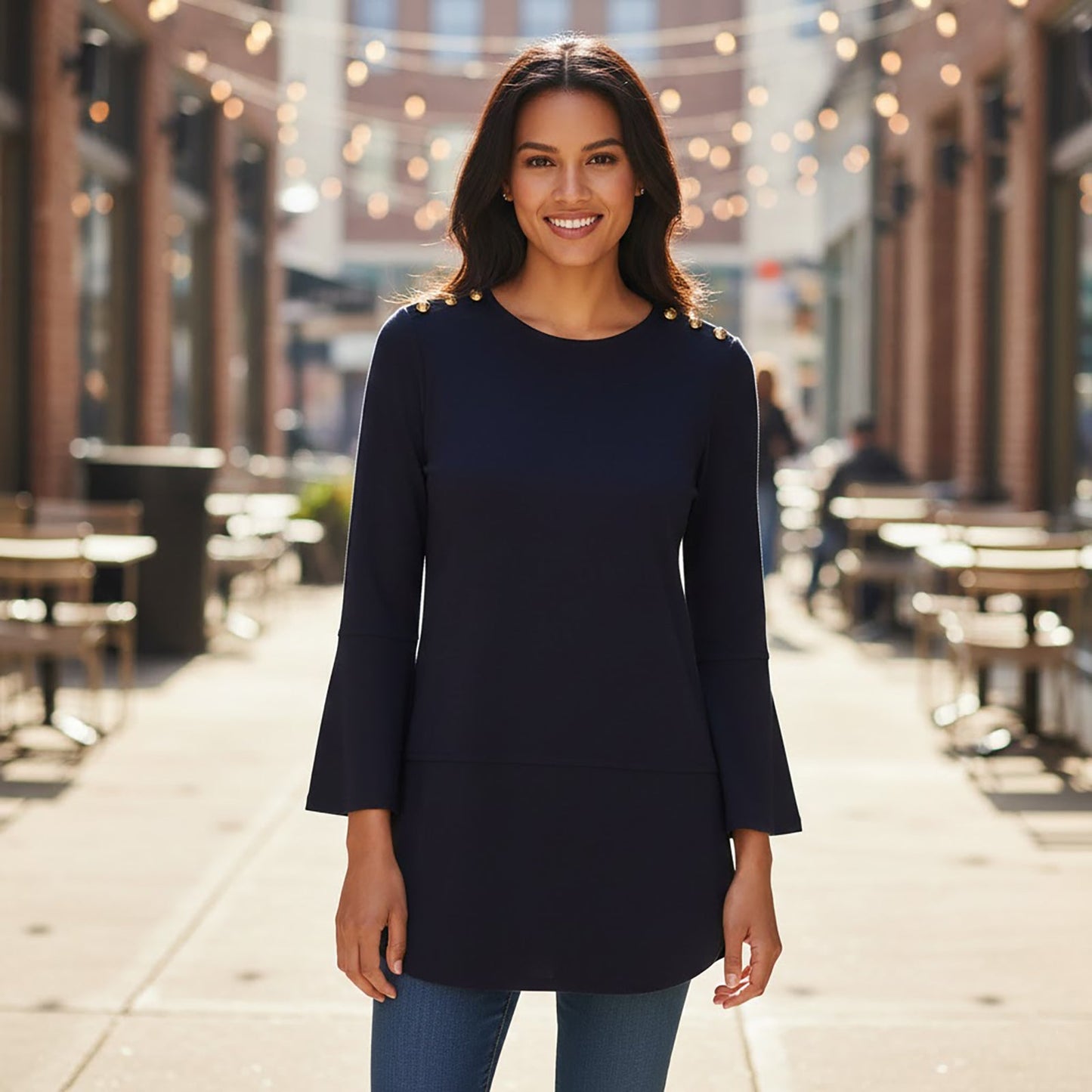 Lauren Ralph Lauren Tunic Navy Gold Button | Women's XS by Lauren Ralph Lauren – blouse | RewearableUK