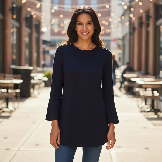 Lauren Ralph Lauren Tunic Navy Gold Button | Women's XS by Lauren Ralph Lauren – blouse | RewearableUK