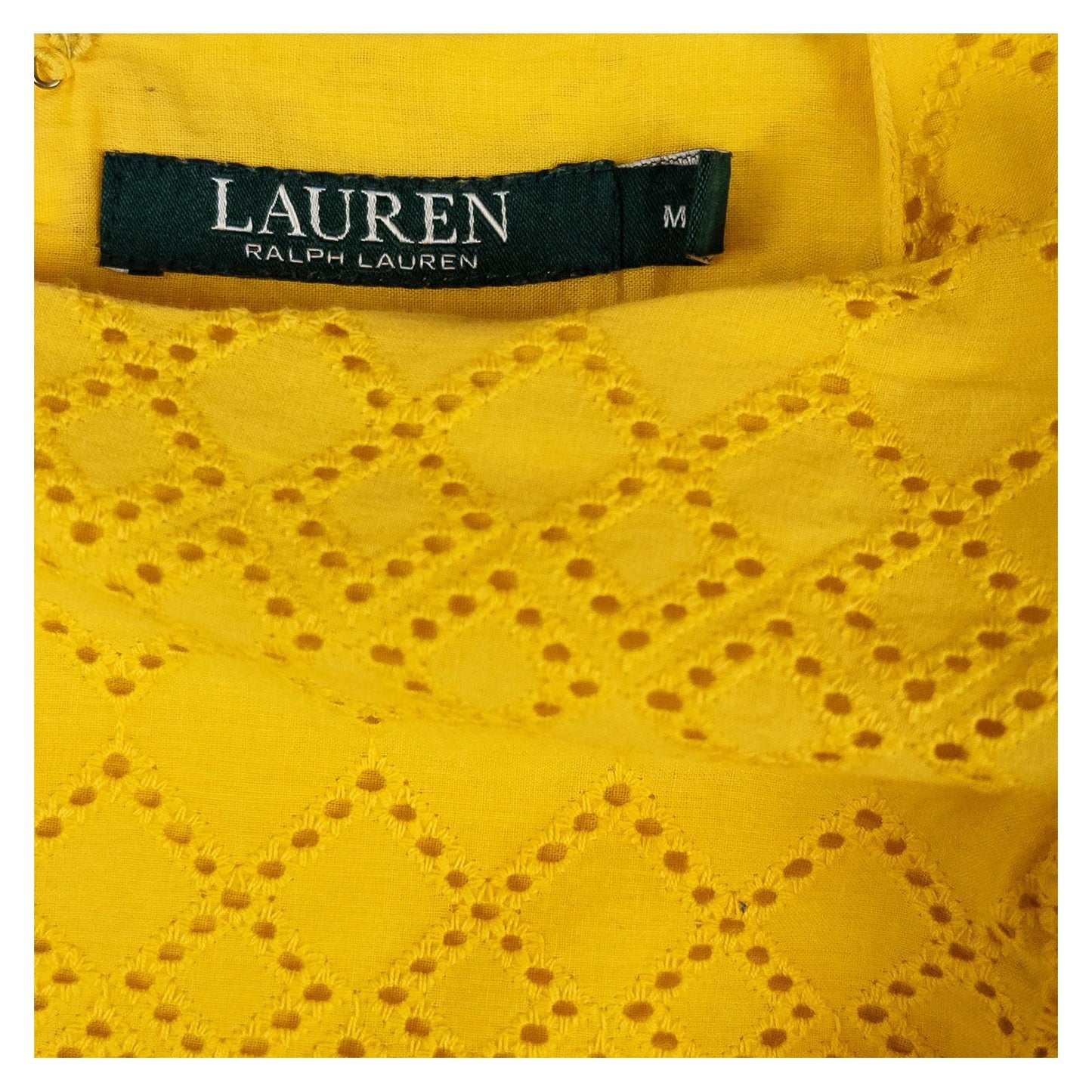 Lauren Ralph Lauren Woman Yellow Eyelet Top Size M Cotton Ruffle Sleeve Summer by Lauren Ralph Lauren – | RewearableUK