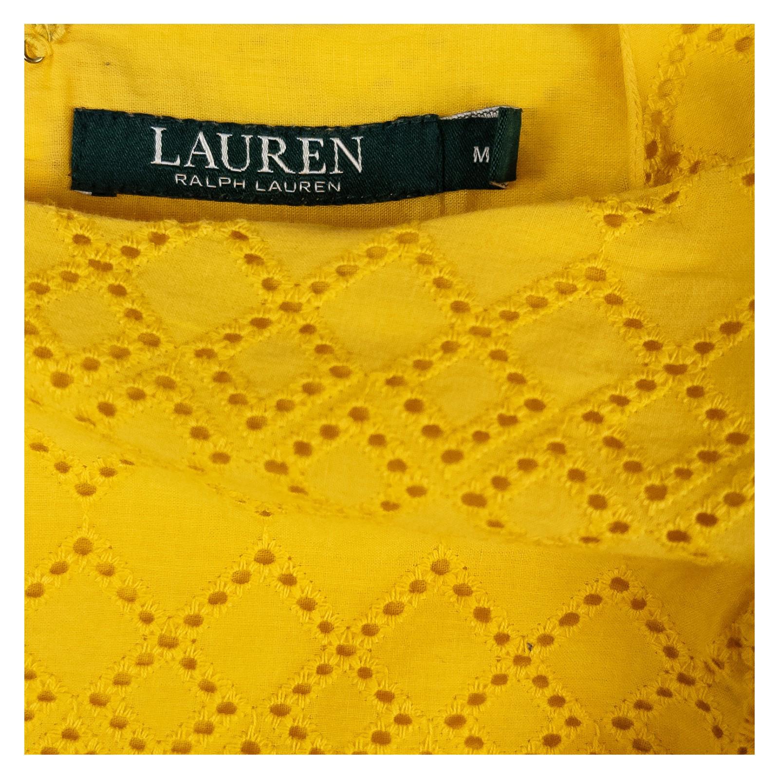 Lauren Ralph Lauren Woman Yellow Eyelet Top Size M Cotton Ruffle Sleeve Summer by Lauren Ralph Lauren – | RewearableUK