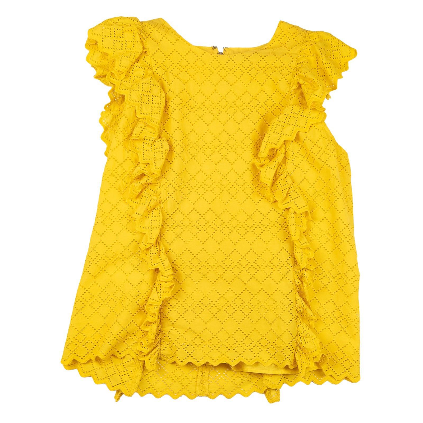 Lauren Ralph Lauren Woman Yellow Eyelet Top Size M Cotton Ruffle Sleeve Summer by Lauren Ralph Lauren – | RewearableUK