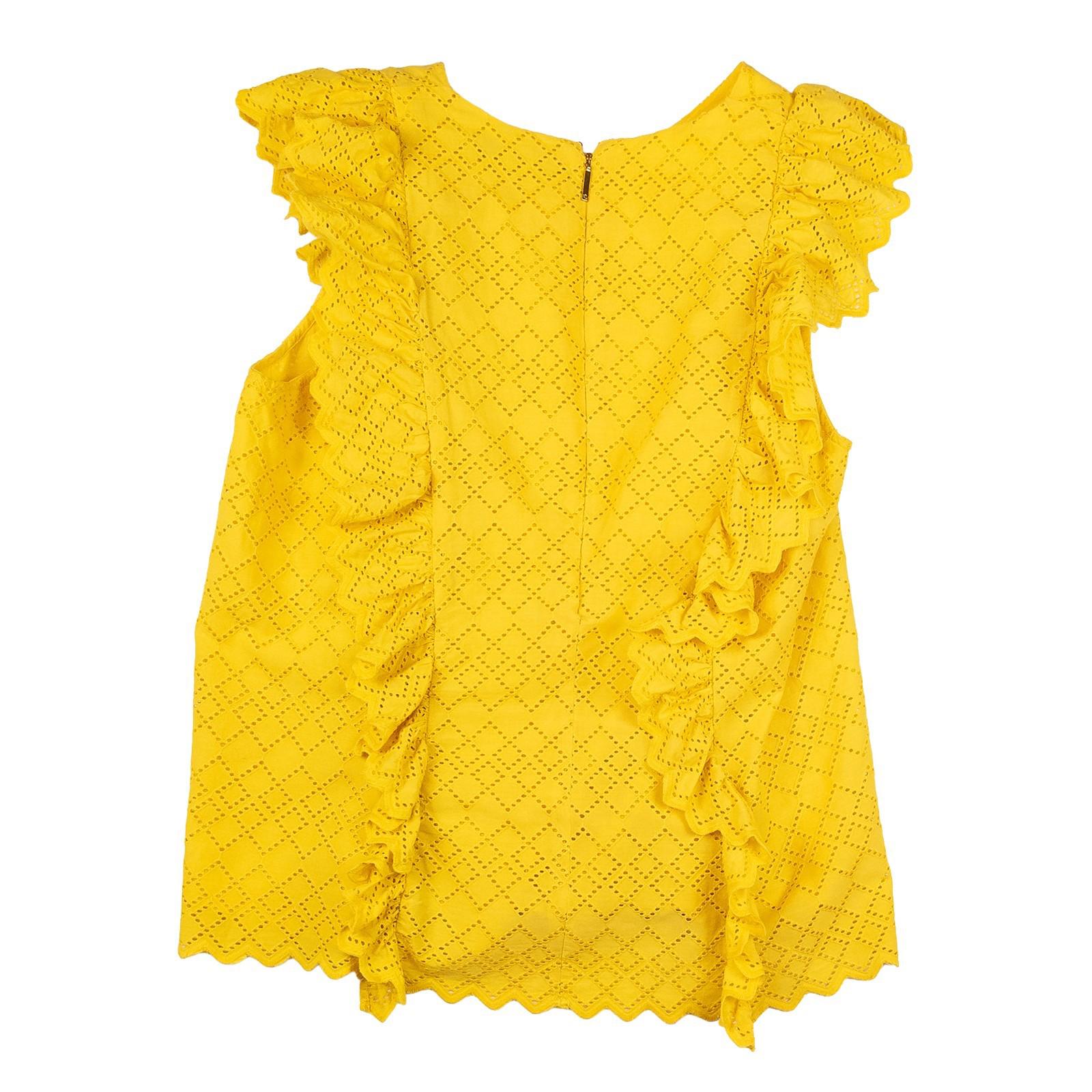 Lauren Ralph Lauren Woman Yellow Eyelet Top Size M Cotton Ruffle Sleeve Summer by Lauren Ralph Lauren – | RewearableUK