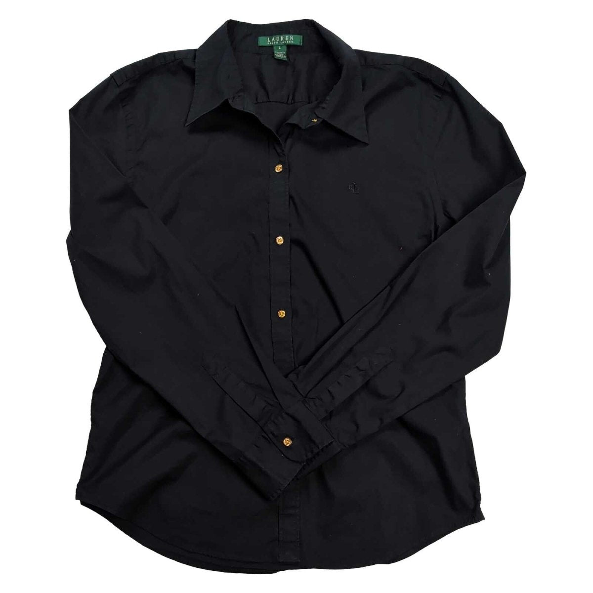 Lauren Ralph Lauren Women's Shirt L Black Stretch Cotton Gold Buttons Logo – product photo 1 | RewearableUK
