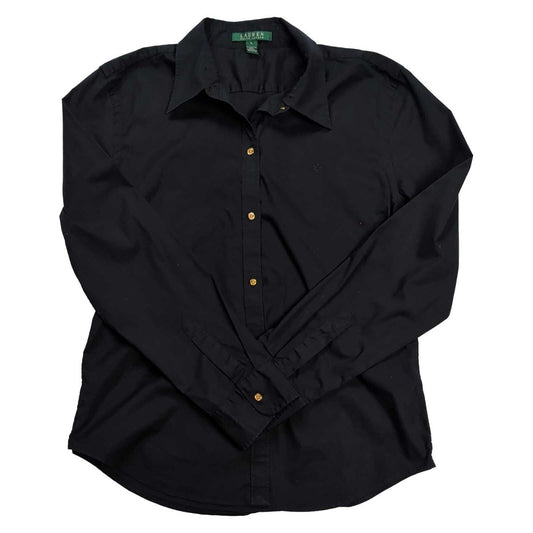 Lauren Ralph Lauren Women's Shirt L Black Stretch Cotton Gold Buttons Logo – product photo 1 | RewearableUK