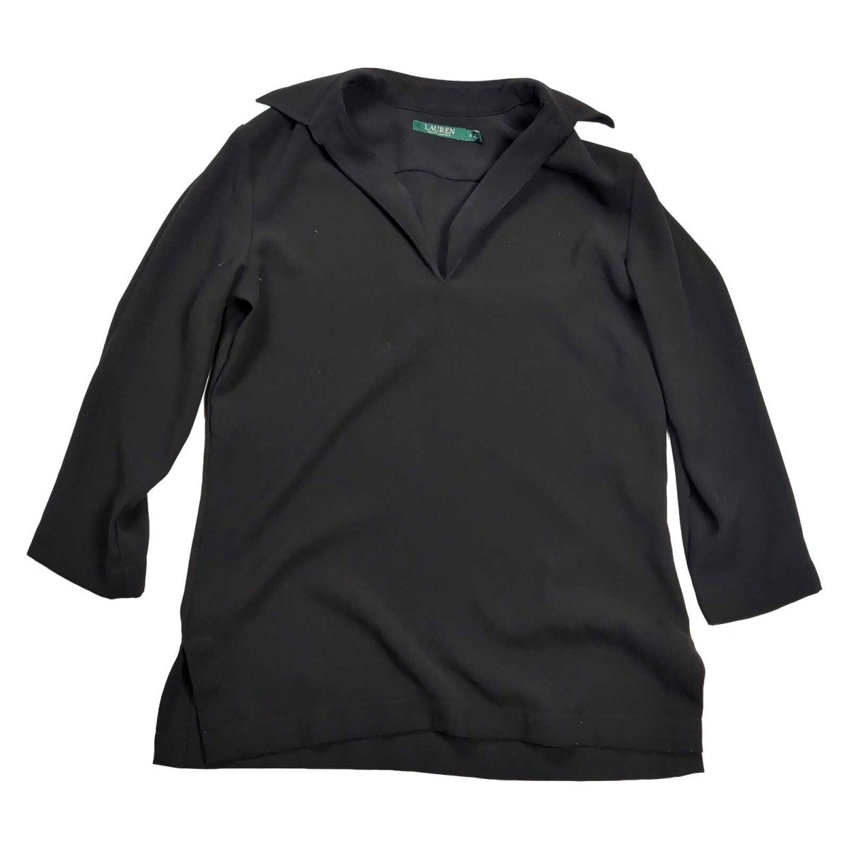 Lauren Ralph Lauren Women's Tunic Top S Black Collared V Neck 3/4 Sleeve – product photo 1 | RewearableUK