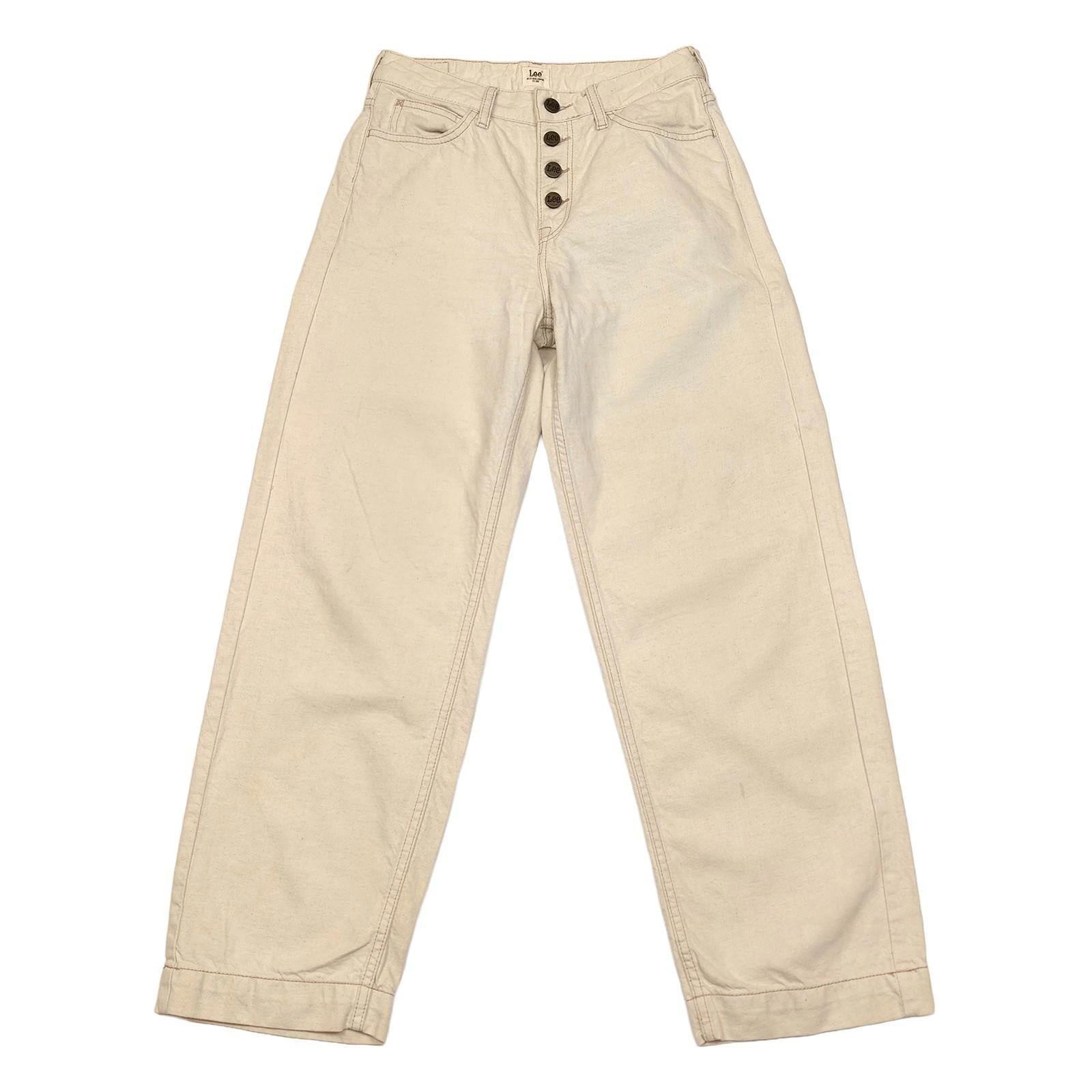 lee women size w26 l33 beige high rise wide leg button fly trousers jeans by Lee – | RewearableUK