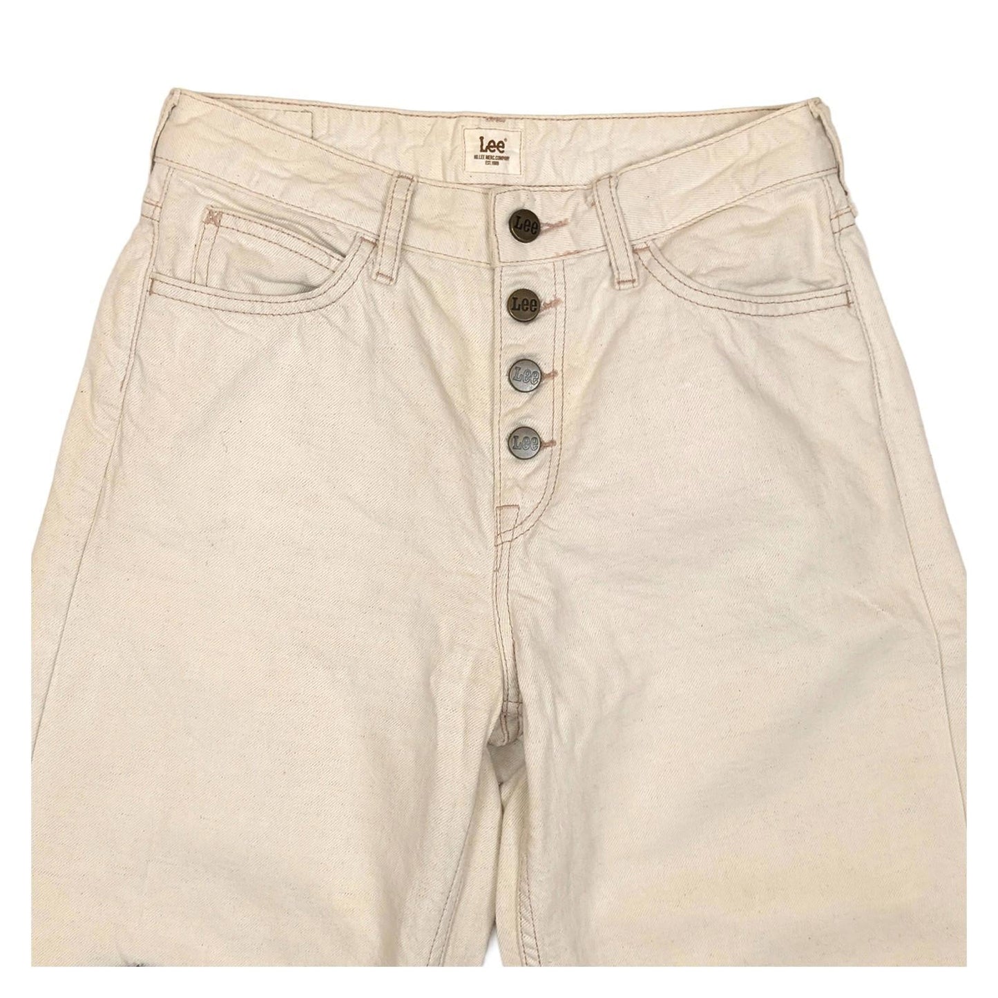 lee women size w26 l33 beige high rise wide leg button fly trousers jeans by Lee – | RewearableUK