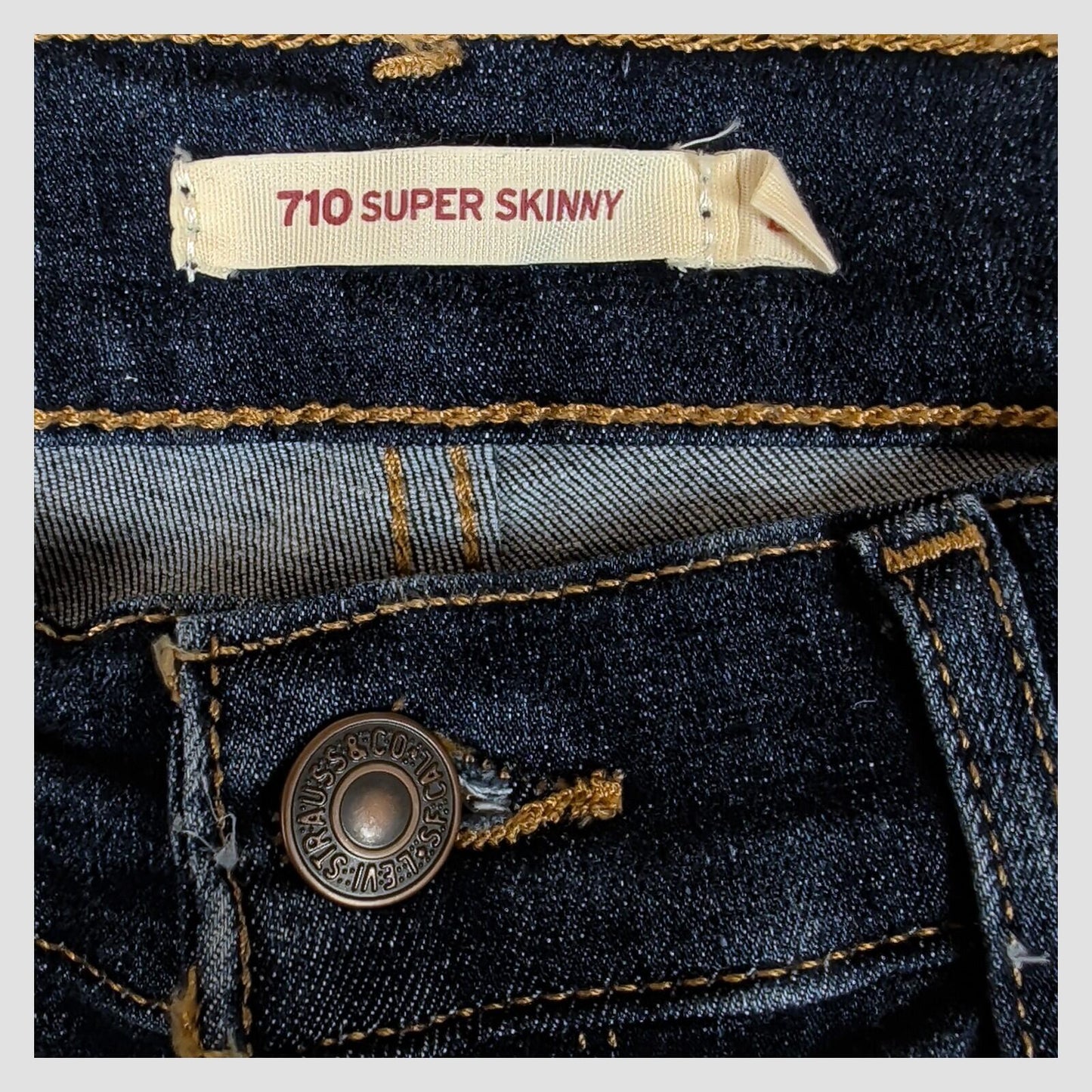 Levis 710 Super Skinny Womens Dark Blue Distressed Jeans W27 L32 by Levi's – | RewearableUK