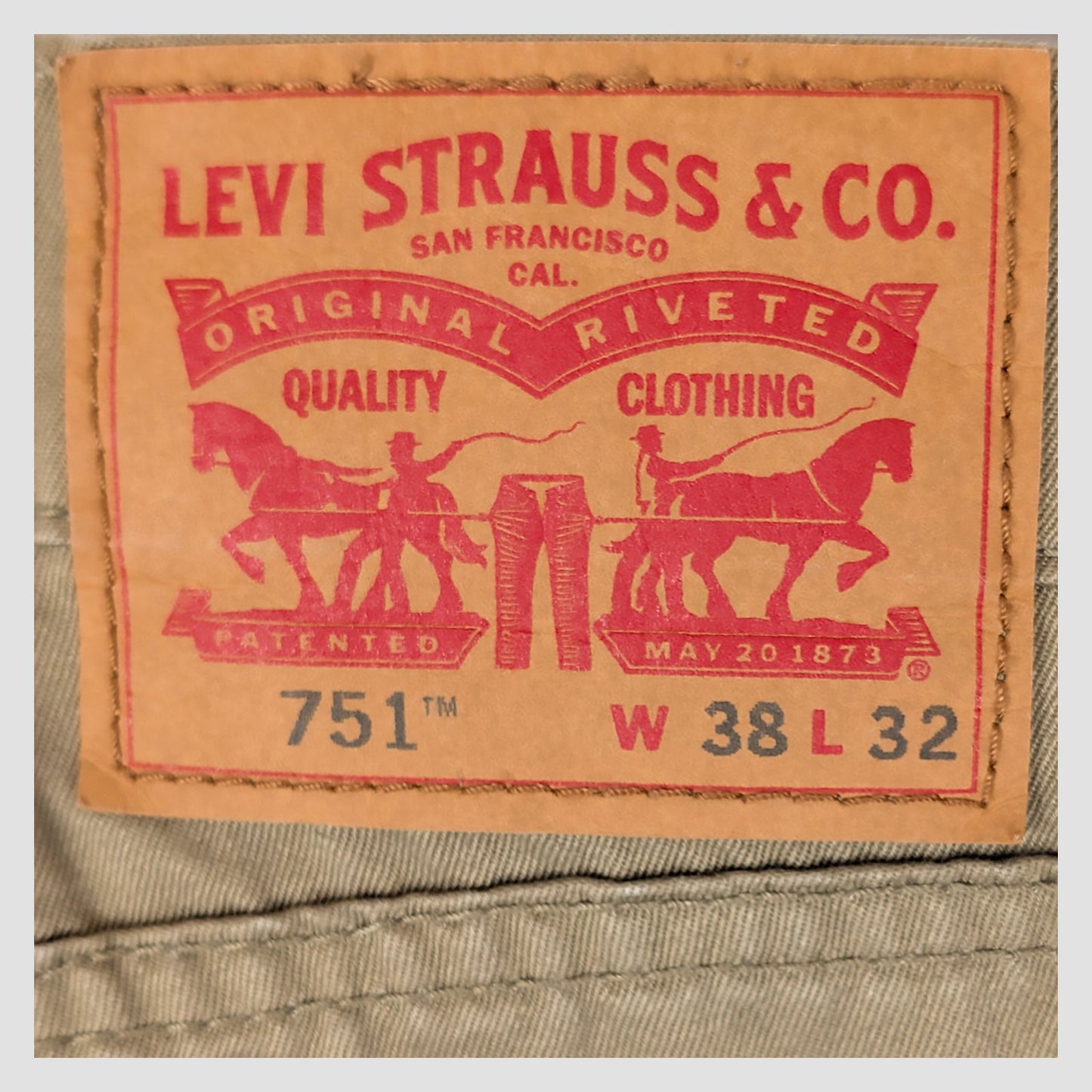 Levis 751 standard straight fit mens trousers pants khaki beige size w 38 l 32 by Levi's – | RewearableUK