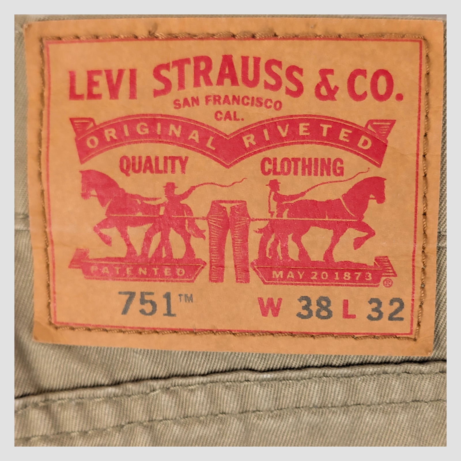 Levis 751 standard straight fit mens trousers pants khaki beige size w 38 l 32 by Levi's – | RewearableUK
