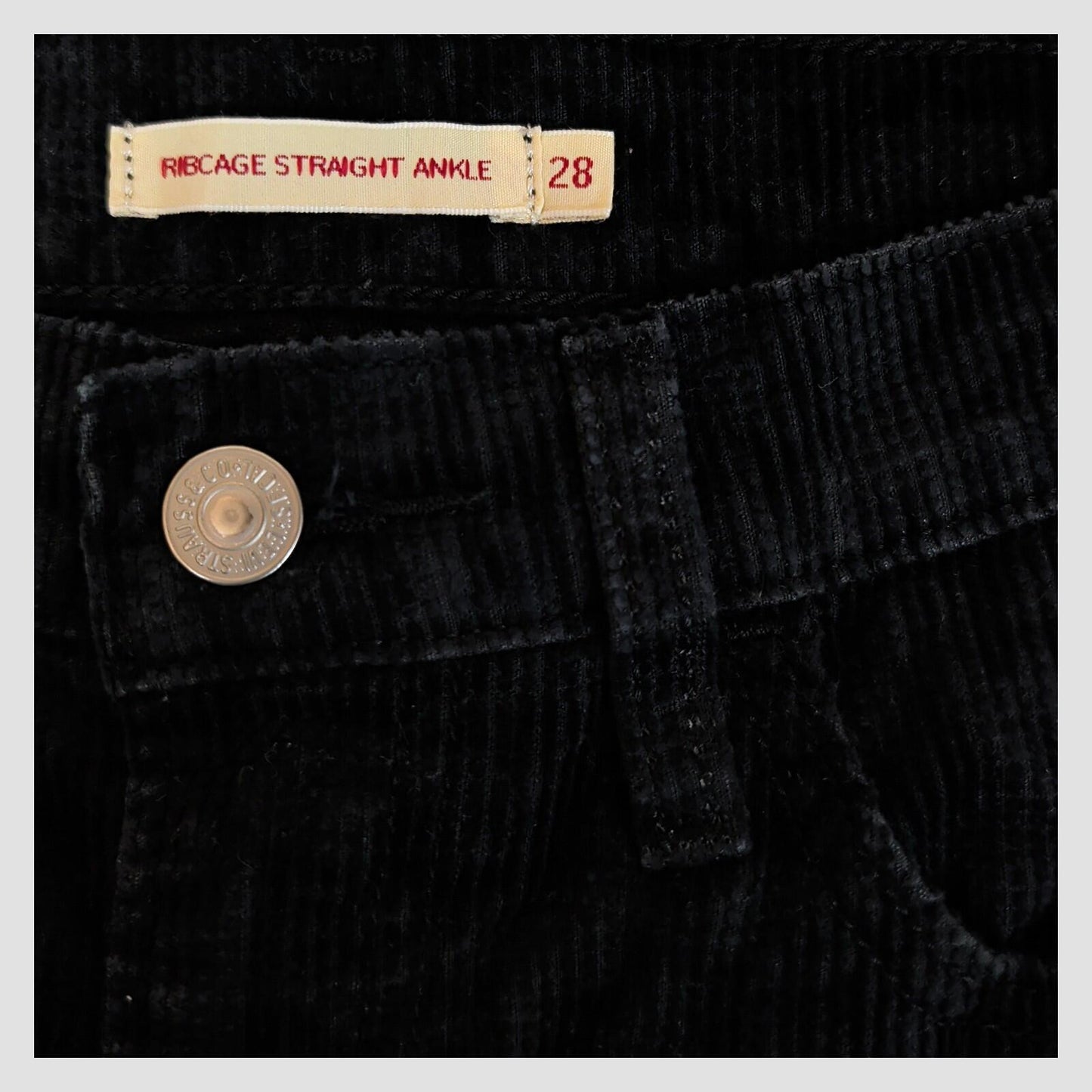 levi's premium womens black floral corduroy ribcage straight ankle pants w28 l29 by Levi's – | RewearableUK