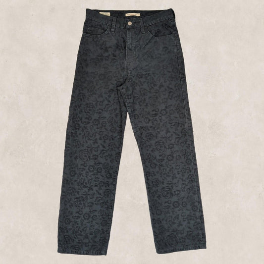 levi's premium womens black floral corduroy ribcage straight ankle pants w28 l29 by Levi's – | RewearableUK