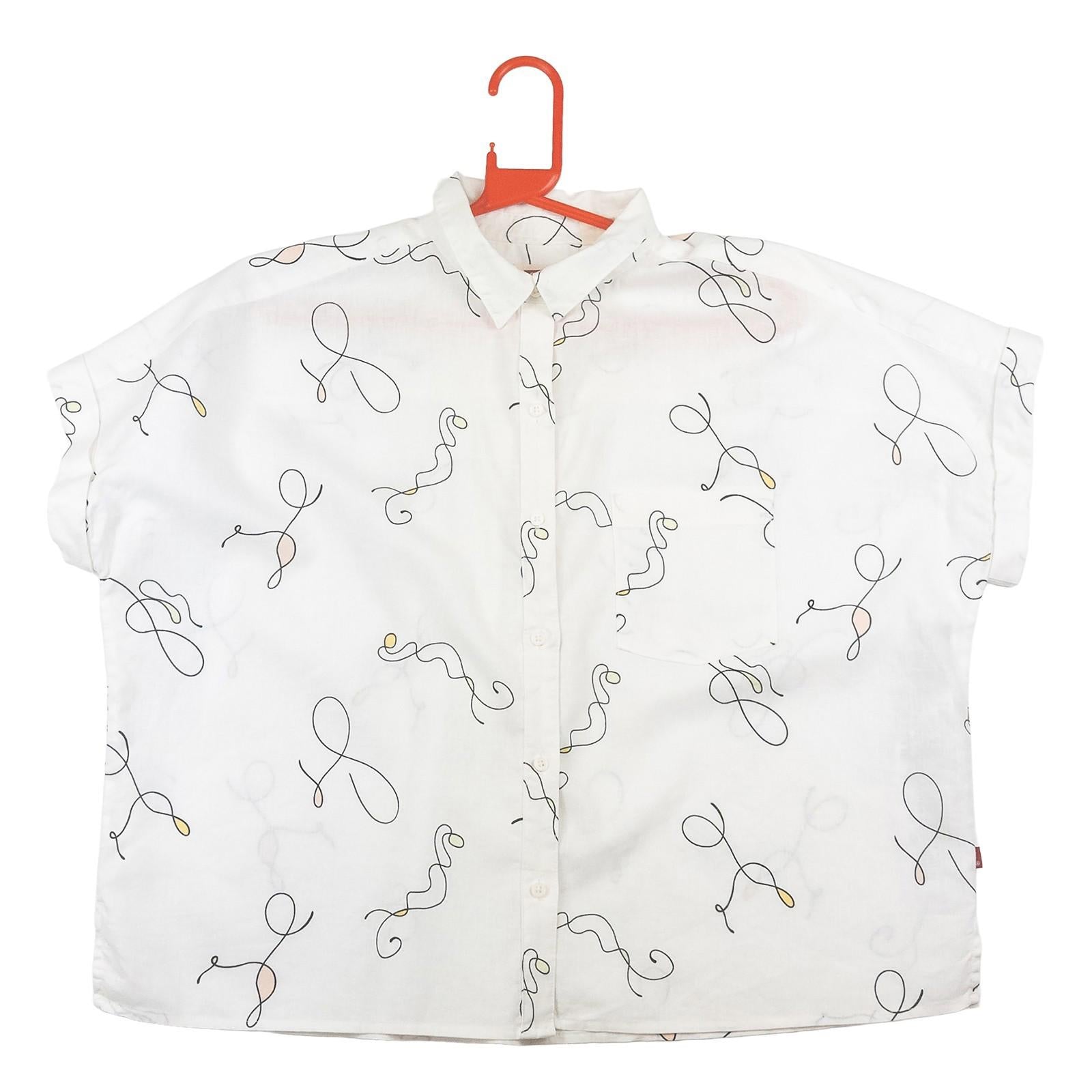 Levi's Women's Shirt Size M White Abstract Print Linen Blend Short Sleeve Top by Levi's – | RewearableUK