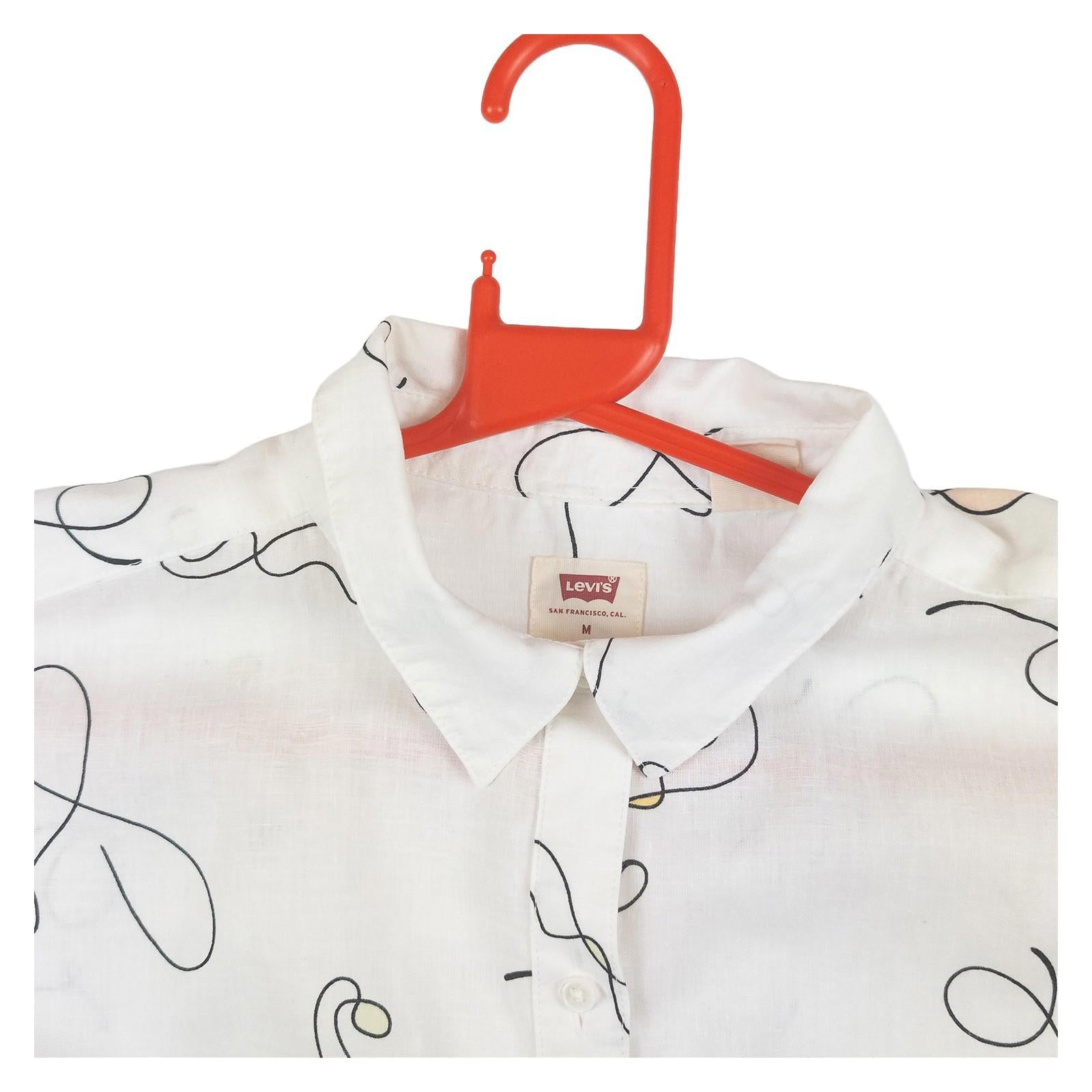 Levi's Women's Shirt Size M White Abstract Print Linen Blend Short Sleeve Top by Levi's – | RewearableUK