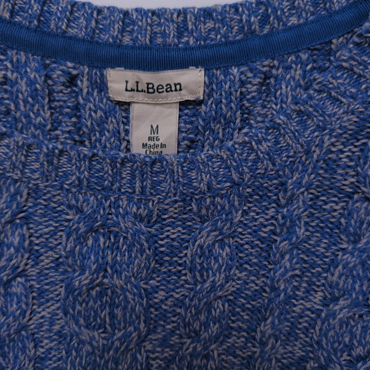 L.L.Bean Men's Jumper Medium Blue Cable Knit Cotton – product photo 5 | RewearableUK