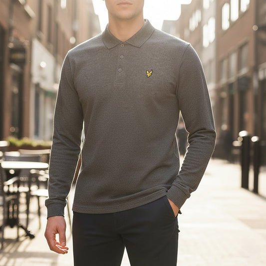Lyle & Scott Long Sleeve Polo Shirt Grey | Men's Small by Lyle & Scott – POLO | RewearableUK