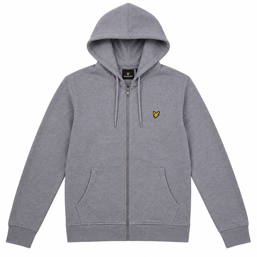 Lyle & Scott Mens Grey Marl Full Zip Hoodie M Cotton Embroidered Eagle Logo – product photo 1 | RewearableUK