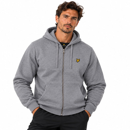 Lyle & Scott Men's Grey Marl Full-Zip Hoodie M Cotton Embroidered – Hoodie product photo 1 | RewearableUK