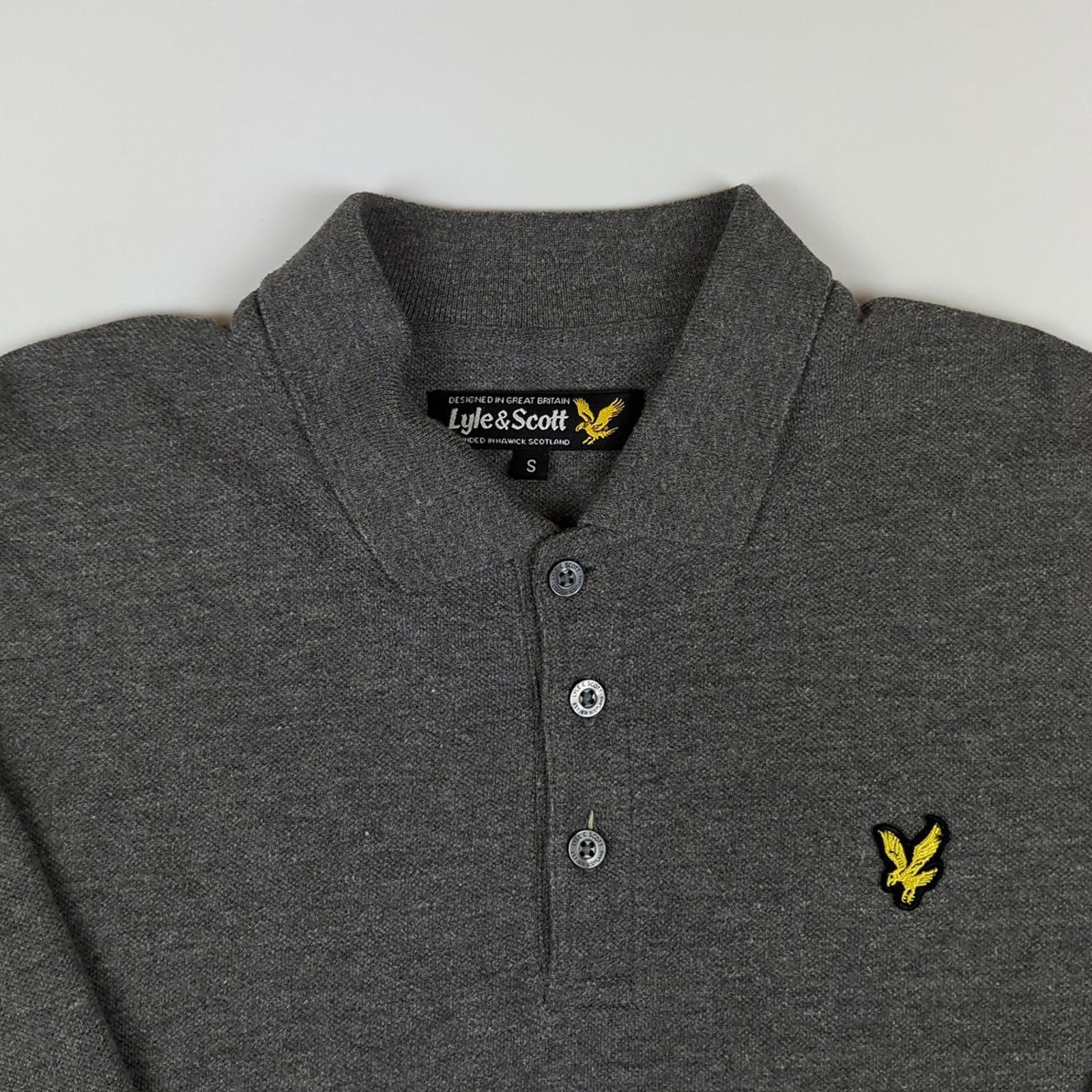 Lyle & Scott Lyle & Scott Mens Polo Shirt Long Sleeve Top Size S Small Grey Cotton Casual Wea POLO RewearableUK