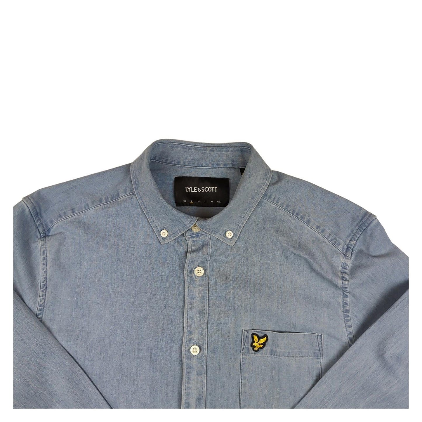 Lyle & Scott Lyle & Scott Mens Shirt Size S Small Sky Blue Denim Look Long Sleeve Casual Top shirt RewearableUK