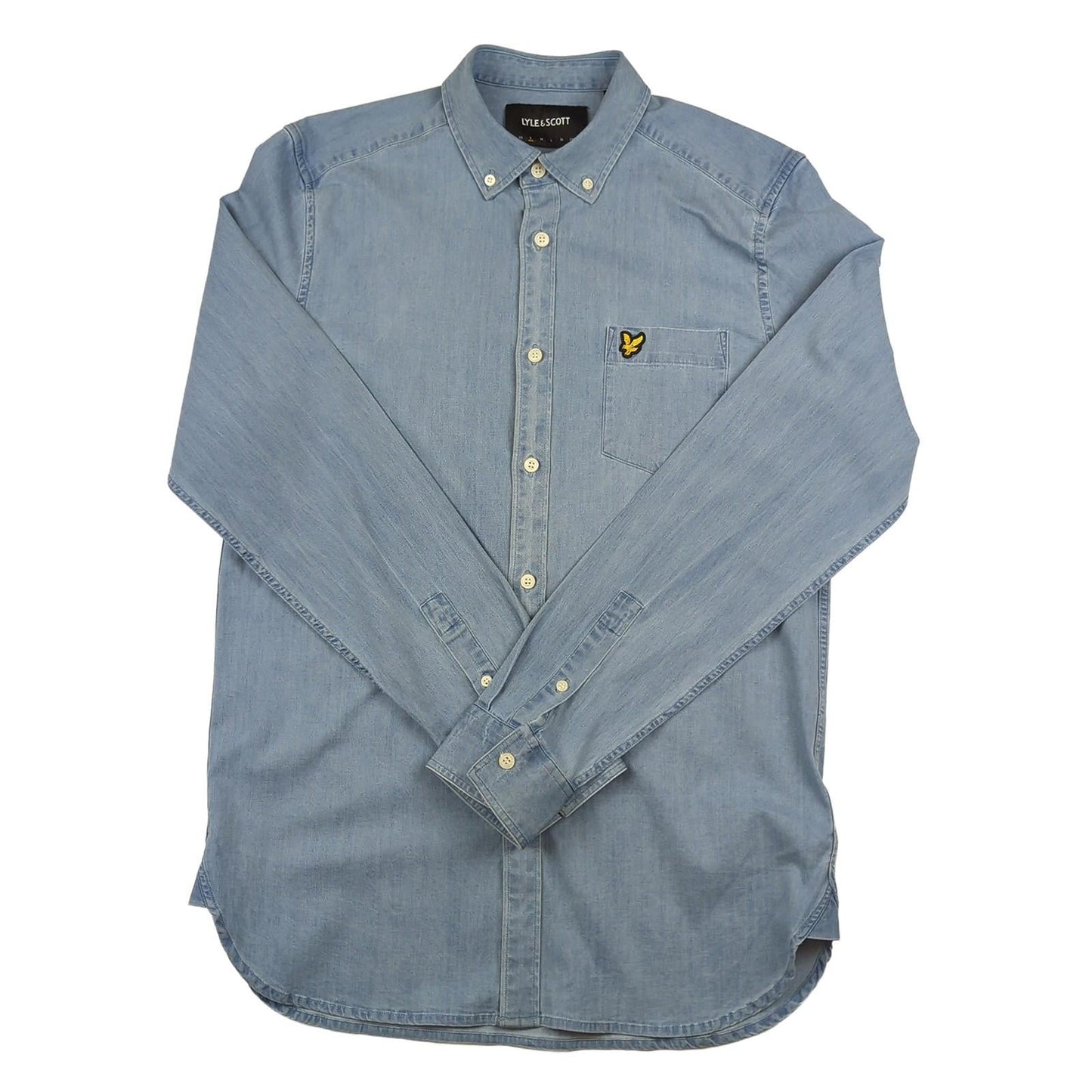 Lyle & Scott Lyle & Scott Mens Shirt Size S Small Sky Blue Denim Look Long Sleeve Casual Top shirt RewearableUK