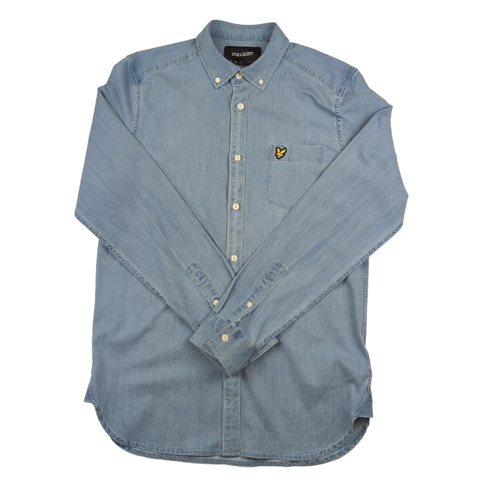 Lyle & Scott Lyle & Scott Mens Shirt Size S Small Sky Blue Denim Look Long Sleeve Casual Top shirt RewearableUK