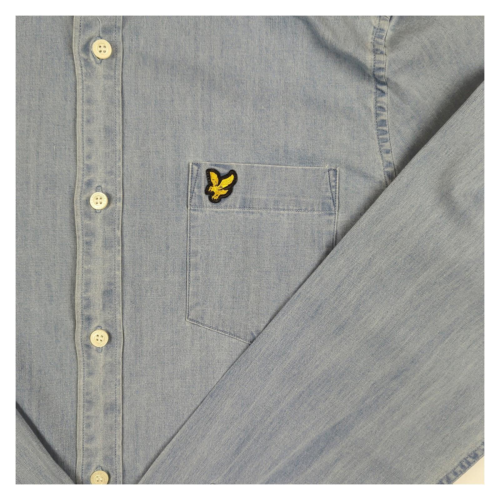 Lyle & Scott Lyle & Scott Mens Shirt Size S Small Sky Blue Denim Look Long Sleeve Casual Top shirt RewearableUK
