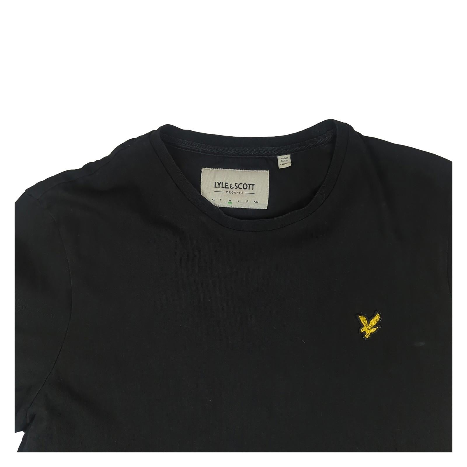Lyle & Scott Lyle & Scott T-Shirt Mens M Medium Black Crew Neck 100% Cotton Casual Logo Top T-Shirts RewearableUK